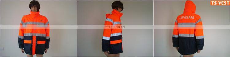 100% polyester safety reflective waterproof raincoat 3 in 1 jacket