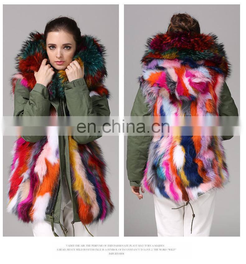 Hot Selling warm raccoon parka coat with fur hood snow real fur jackets