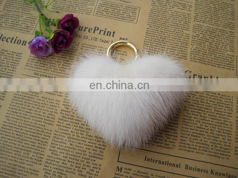 Fashion Hot Custom Heart Shape Mink Fur Accessory Pink Fur Keychain