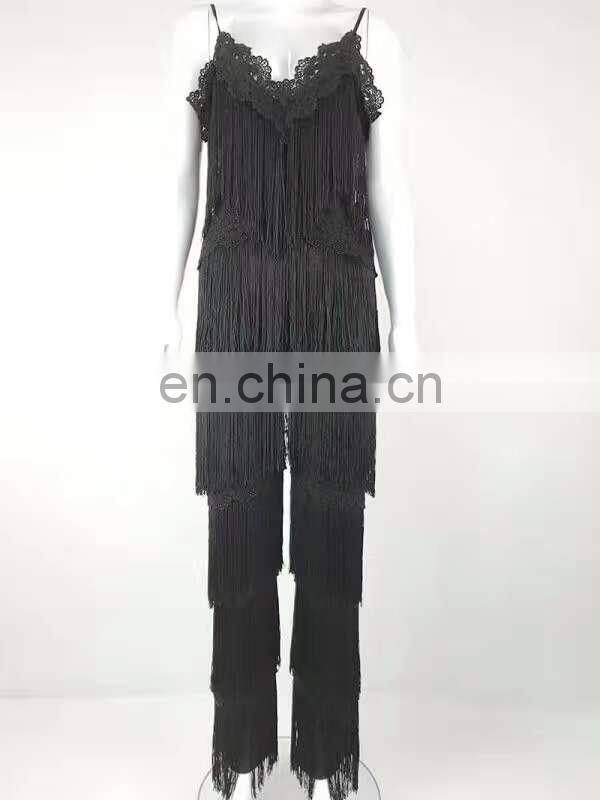 Fashion Women Clothing Dropshipping Sexy Spaghetti Strap Tassels Jumpsuit and Romper Clubwear Playsuit