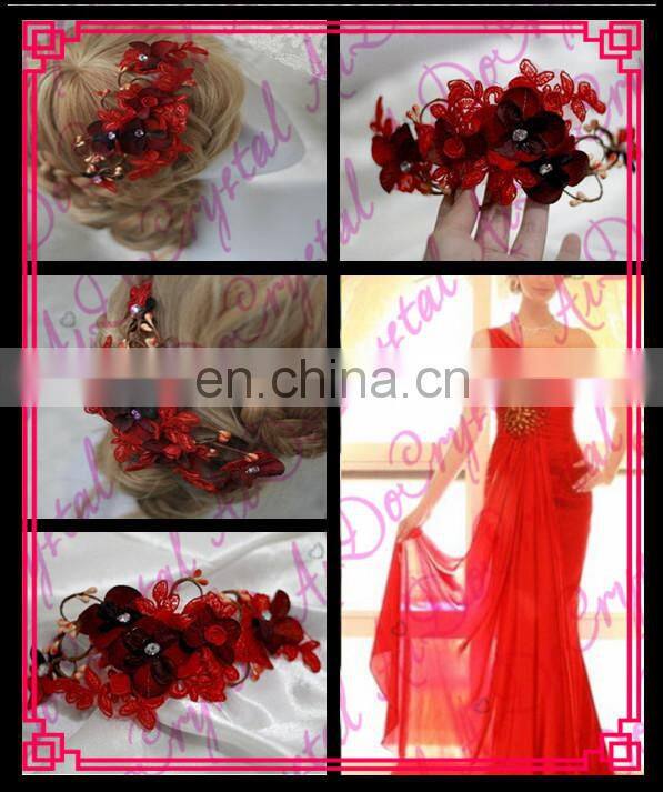 Aidocrystal deep red hairpiece, red flower bridal hair flower headband headwear