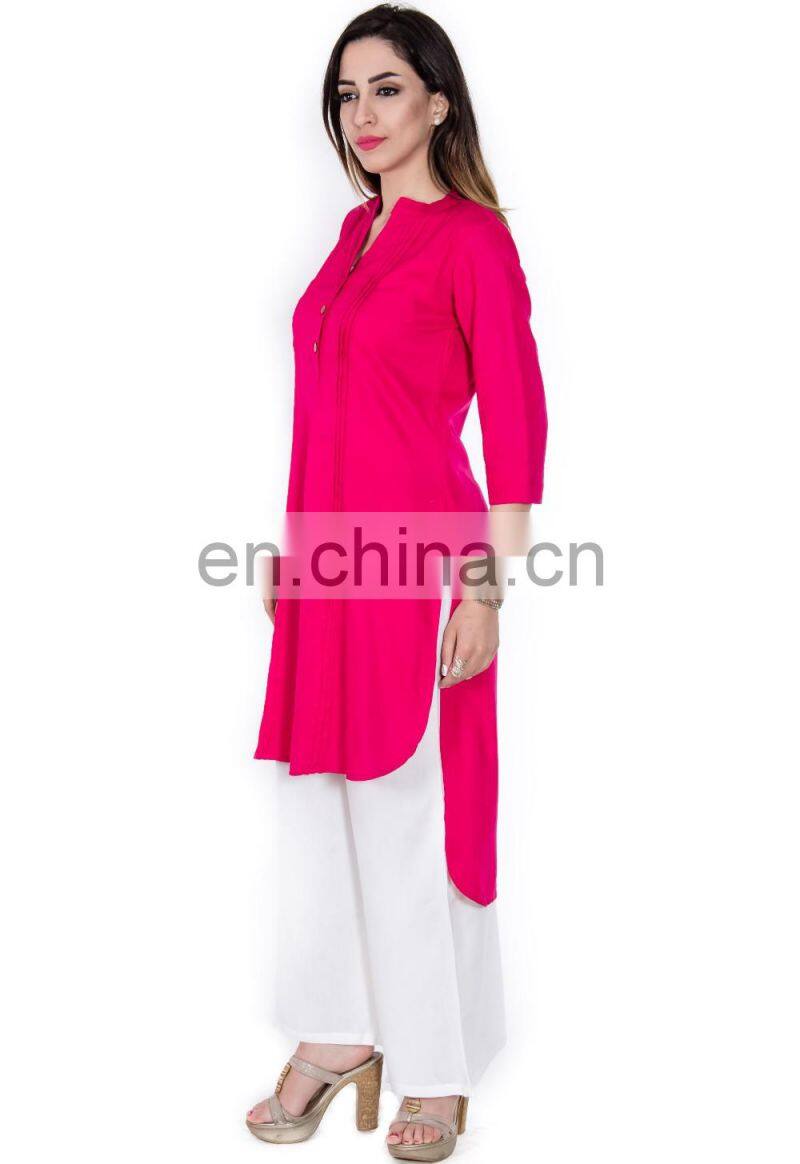 Designer High Low Hem front with Buttons 100% viscose fabric lady tunic kurta manufacturer
