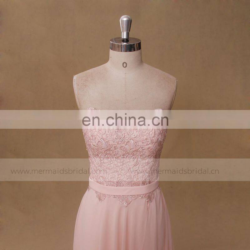 Front split peach chiffon bridesmaid dress
