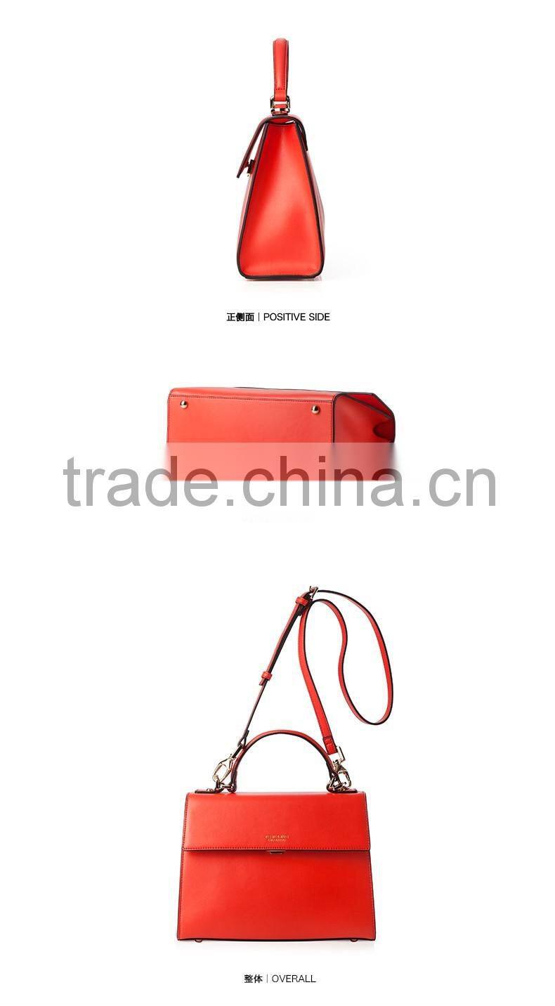 Hot selling wholesale new fashion red genuine leather handbag / leather bags women shoulder bag/ leather satchel bag
