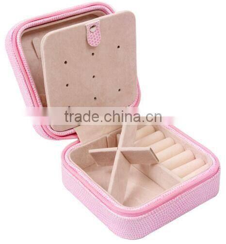 Small Pink Faux Leather Travel Jewelry Box Organizer Display Storage Case