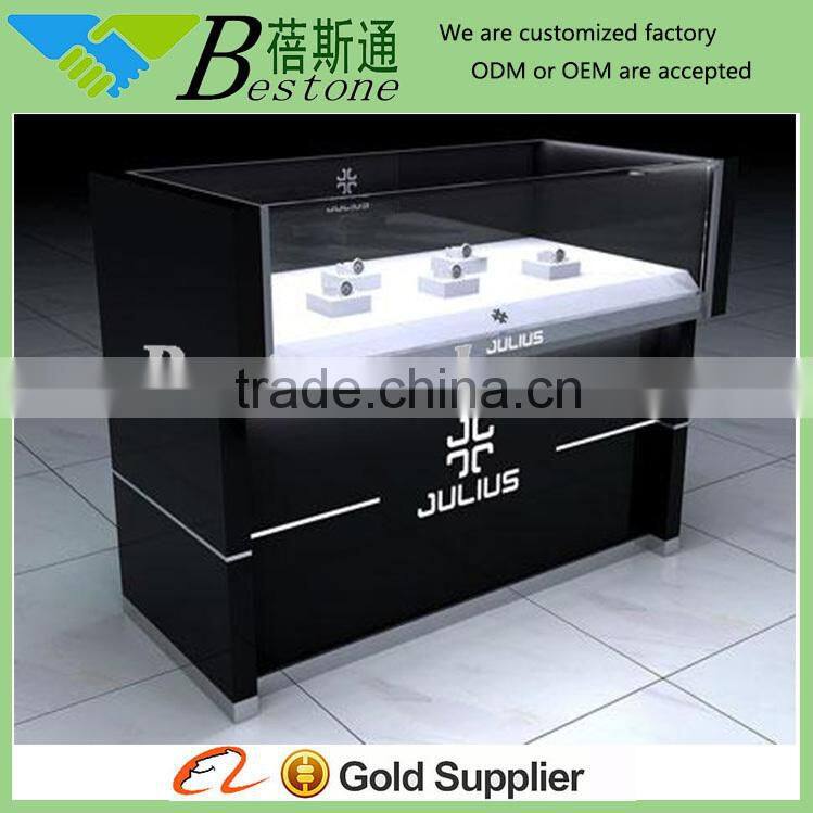 Countertop glass wood wrist watch store display case and stand with led light