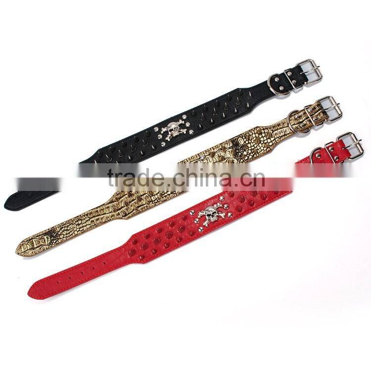 Wholesale dog chain nails skulls multi color pu leather dog collar
