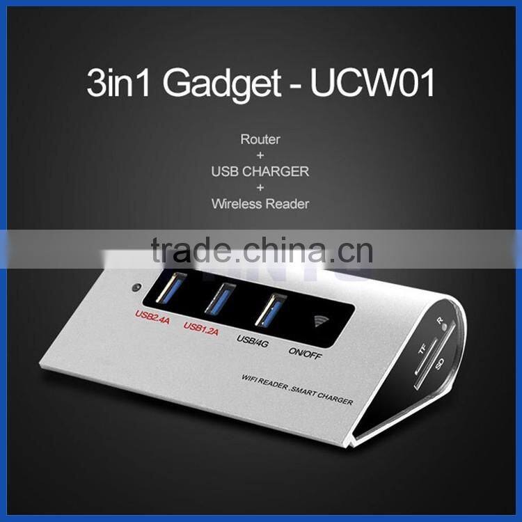 portable 3-in-1 Multifunction Wifi SD / TF Card Reader 3G/4G Wireless Wifi Router USB 2.0 Fast Charger for iPhone /ipad/ Android