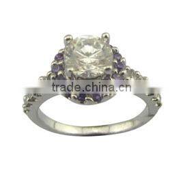 Guangzhou Panyu green zircon ring 925 sterling silver platinum plated jewelry