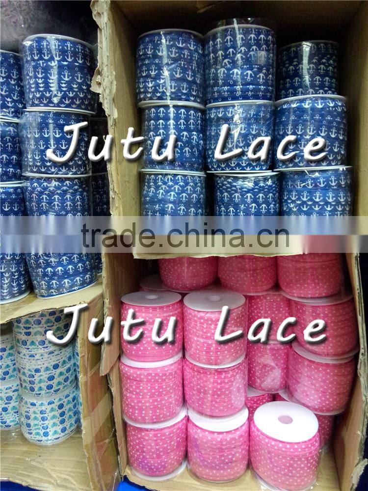 Black gold metallic stripes fold over elastic - 5/8'' Custom Printed FOE Babygirls Headbands elastic by the yard