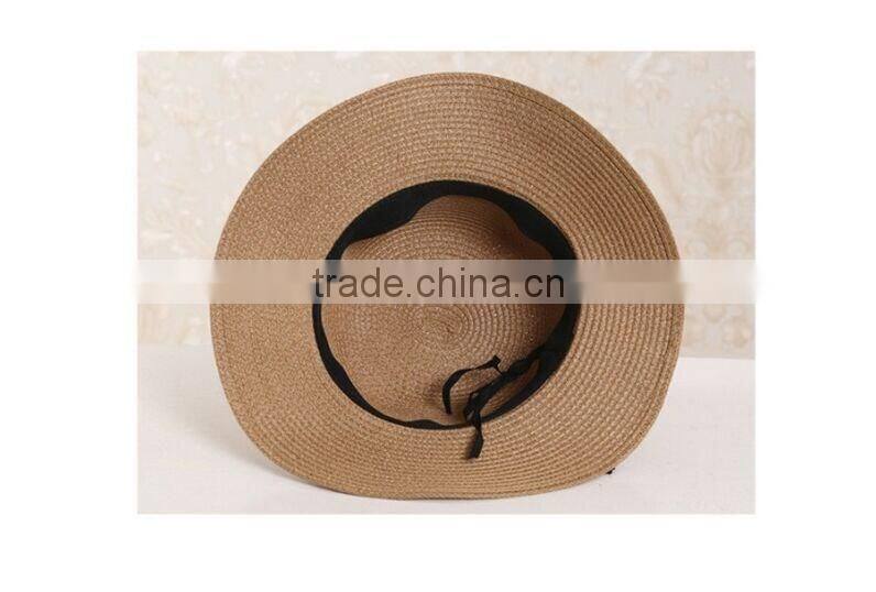 QXSH0009 With rope decoration summer straw hat New beach fedora Wide brim