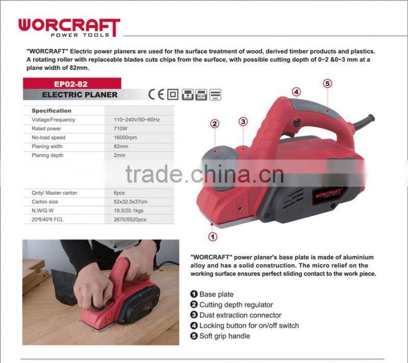 82x2mm 710W Electric Planer Wood Planer WORCRAFT EP02-82