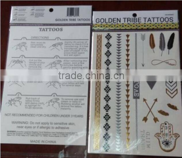 Men Body Tattoos Flash Waterproof Disposable Golden Tattoo Sticker Water Transfer Temporary Tattoo Wholesale Customized