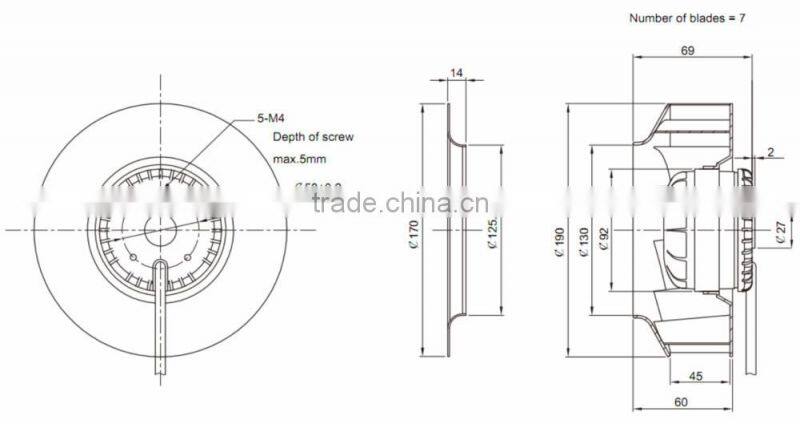 190mm 100% Copper External Rotor AC 220v cooling fan