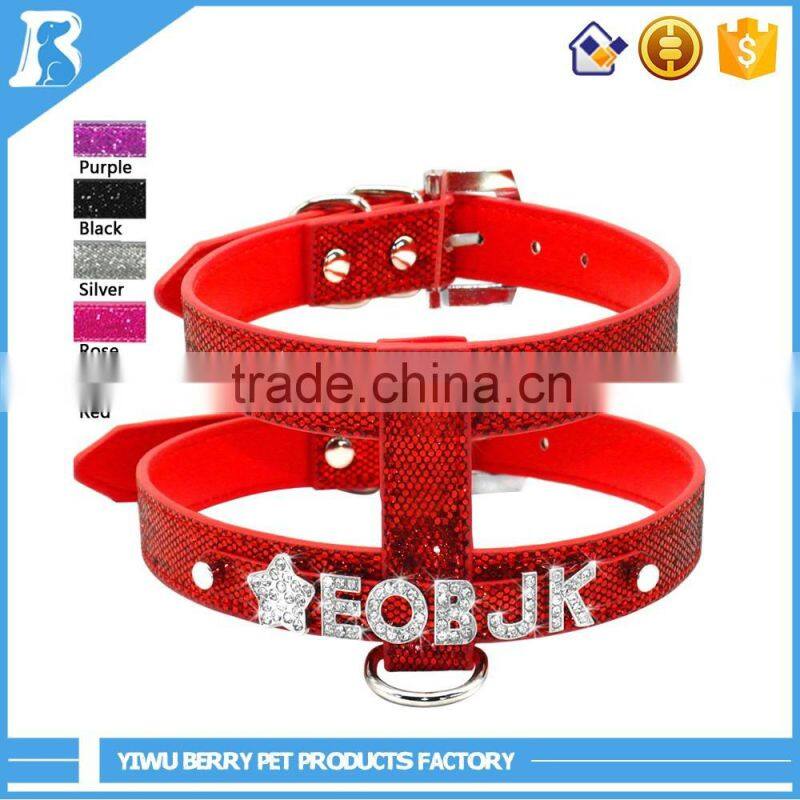 China supplier DIY pet name Personalized shimmer leather dog harness , dog harnesses