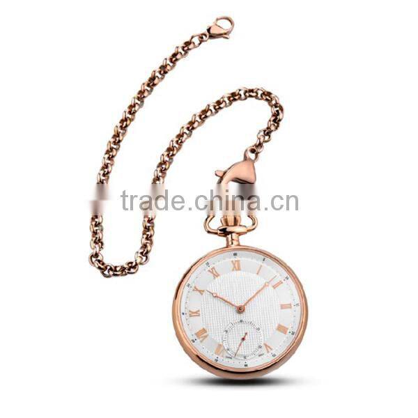 Rose gold plated chain japan movt quartz pocket watch