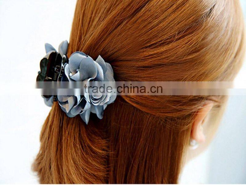 Grey Blue Satin Flower Hair Claw,Burned Flower Women Claw Clip