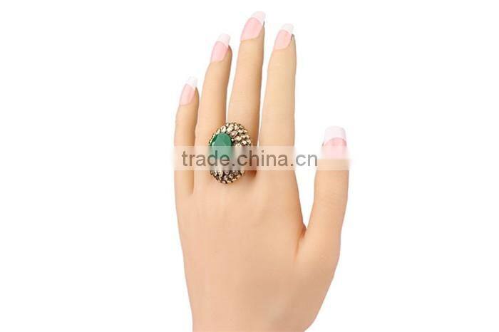 Factory hollow zinc alloy resin big gemstone simple gold finger ring