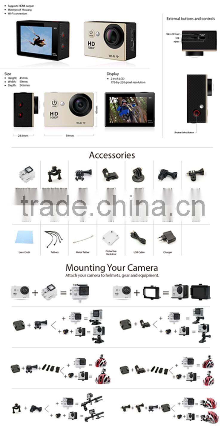 2015 NEW Arrival 1080p HD Sports Cam!Wifi Control 30 Meters Waterproof Action Camera