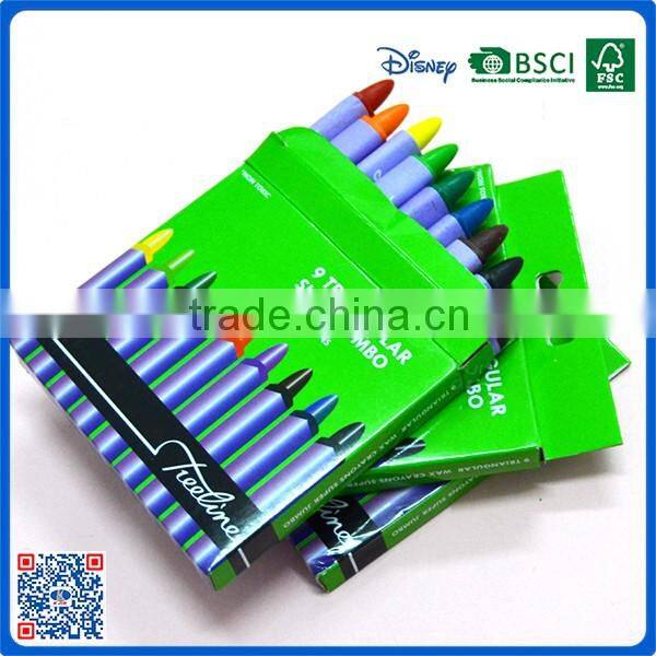 2016 wholesale 9 colors triangular crayons in paper box customized Logo printed crayons