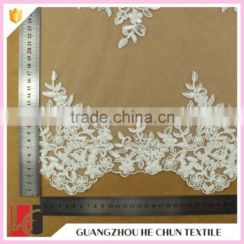 HC-6165-1 Hechun Fancy Latest Fashion Beading White Stretch Bridal Lace Fabric