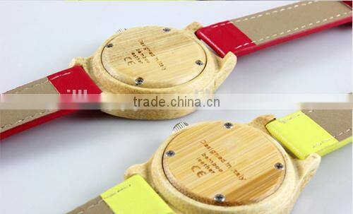hot sale newest wood case with leather band fashion colorful ladies watch(WJ-3910)