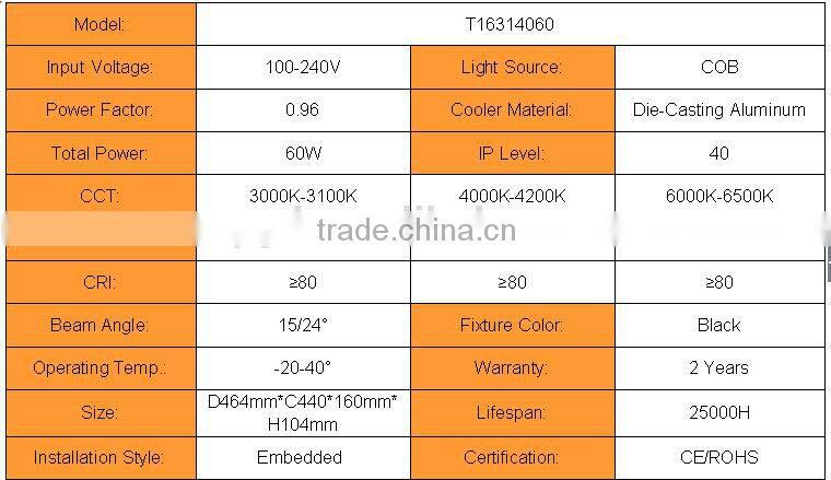 Dimmable 60w square led downlight with competitive price