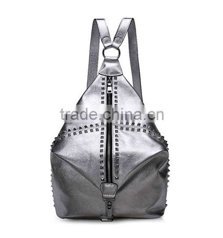 new style leather silver girls backpack bag