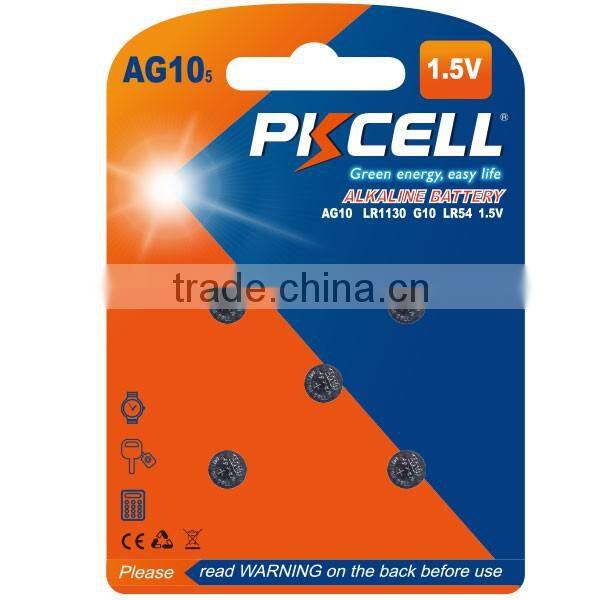 PKCELL AG10 coin cell battery 1.5V AG10 LR54/189/L1130 alkaline button cell