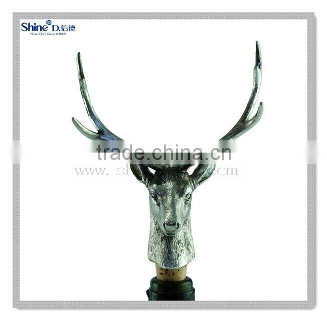 novelty lighted silver deer head wine bottle stopper with custom cork for business gift home decoration
