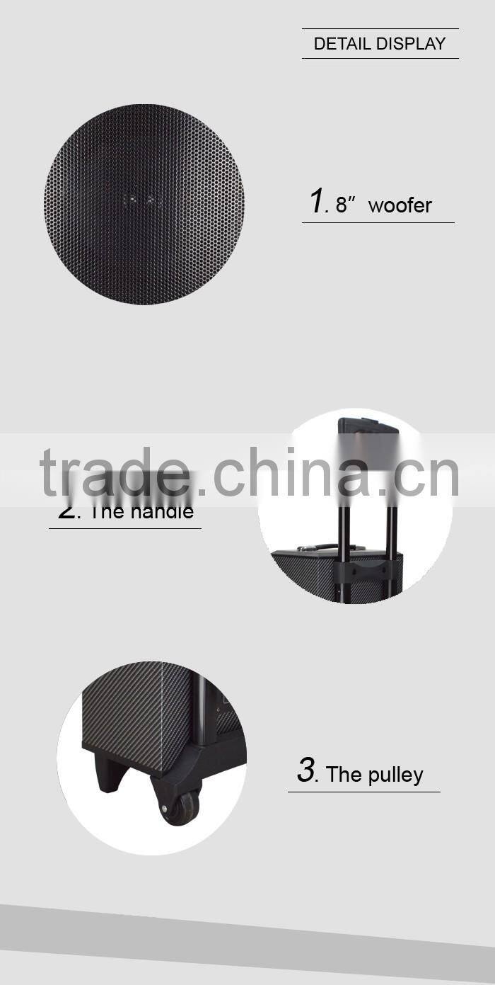 8inch promotion portable trolley speakers with bluetooth ,wireless MIC ,USB/SD/FM/Remote