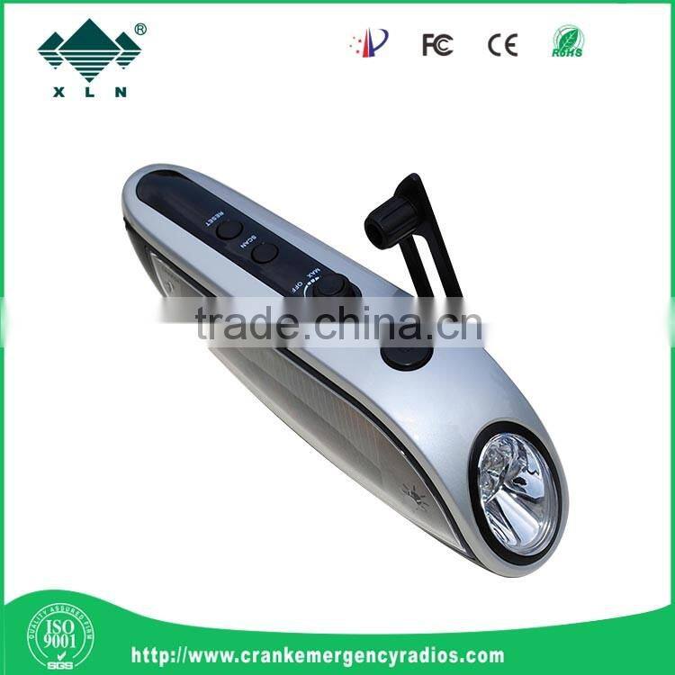 solar power rechargeable led flashlight with fm radio