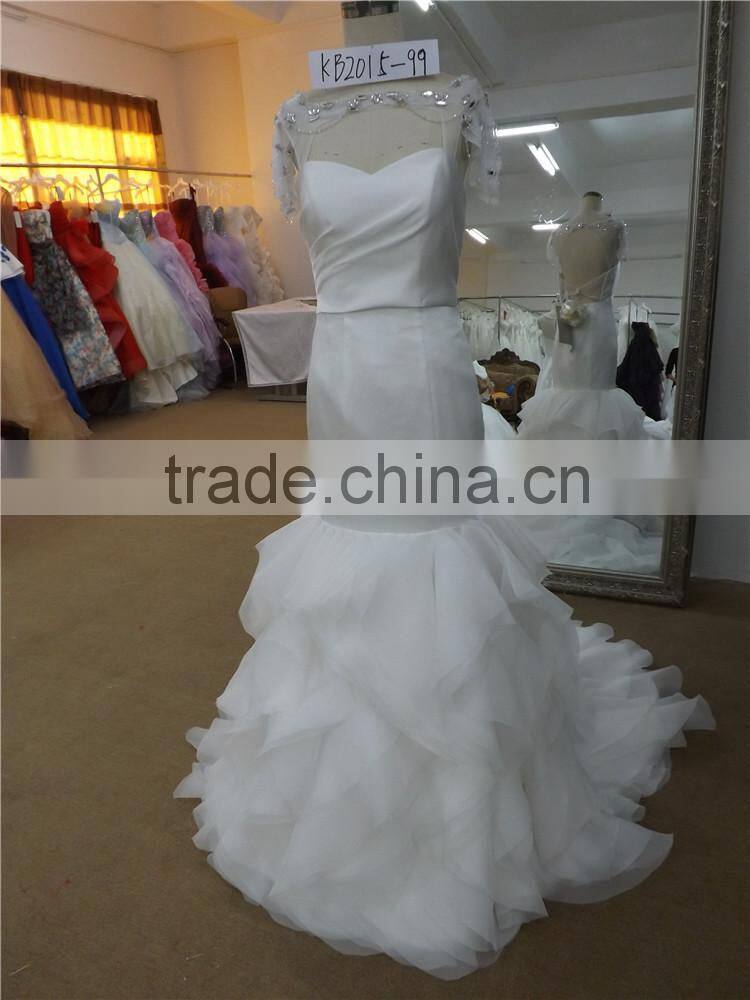 Fashion design high quality mermaid skirt with ruffled design & illusion top chinese wedding dress