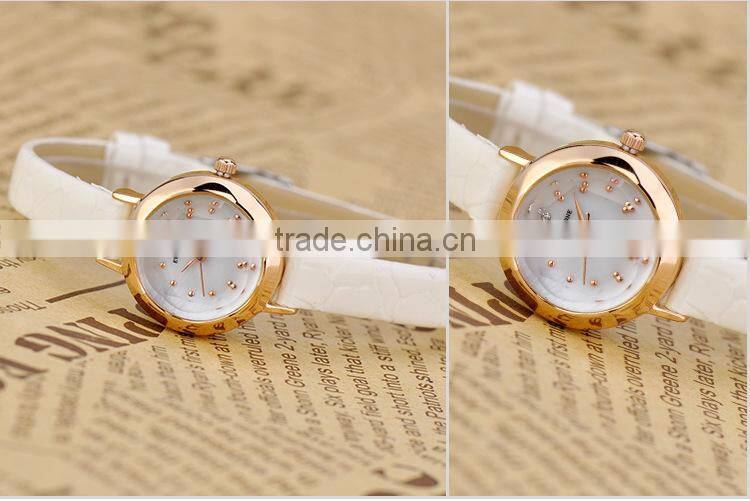 Fashion lady flower dial genuine leather white yellow brown pointer 30m waterproof lady wrist watch