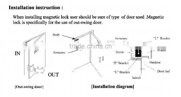 electromagnetic lock/280kg 600lbs holding force electric lock/outdoor lock 2015 china factory