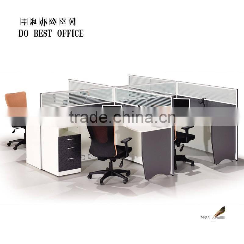 Latest design wooden table office partition for 4 person