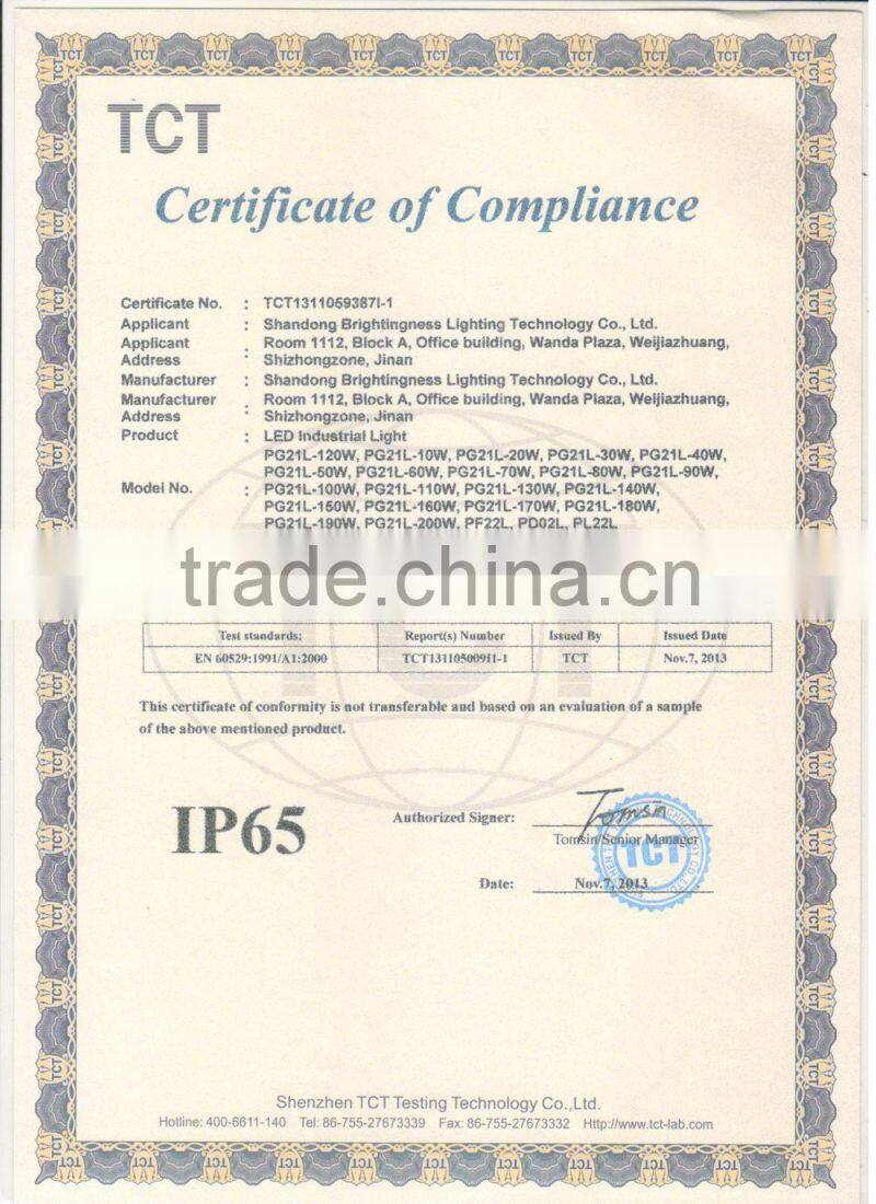 120w ce rohs USA bridgelux cob ip65 indoor industrial 120w led high bay light