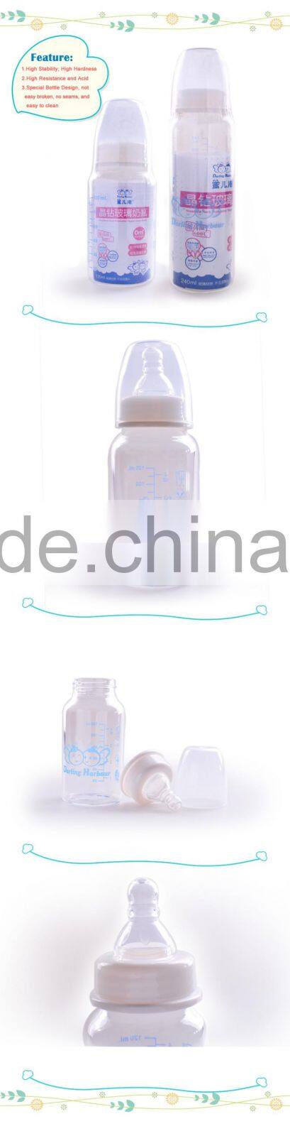 China Heat Resistant 600 Degree Feeding Bottle BPA Free Baby Glass Feeding Bottle