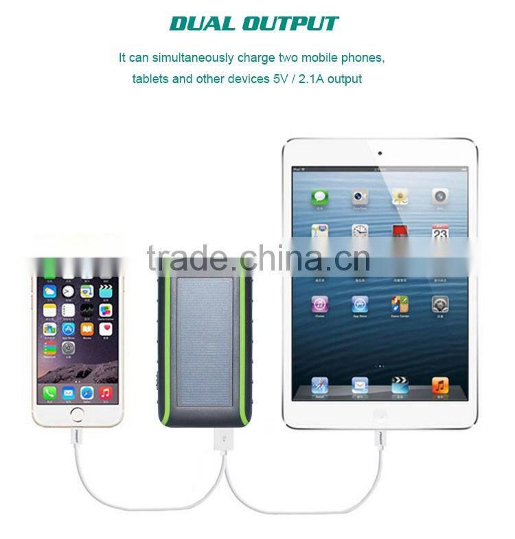 Dual USB 2.1A portable solar mobile charger in power bank, hand crank power solar charger