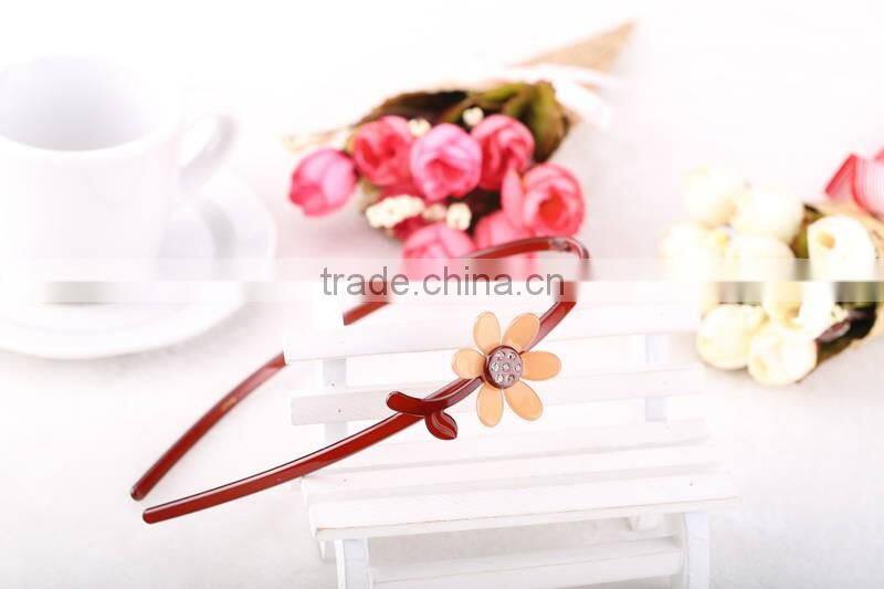 Cute baby kids handmade hair band acetate korean new hair ornament with teeth daisy flower rhinestone headband