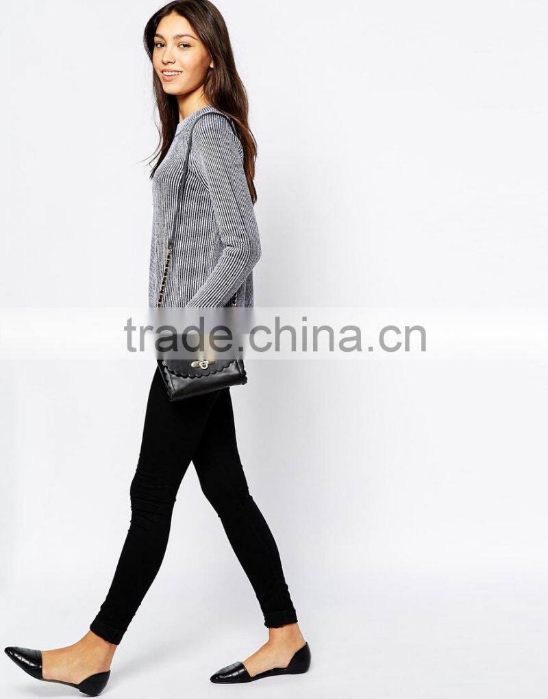 OEM Service Vertical Stripe Sweater Round Neck Long Sleeves Women Hoody Sweater