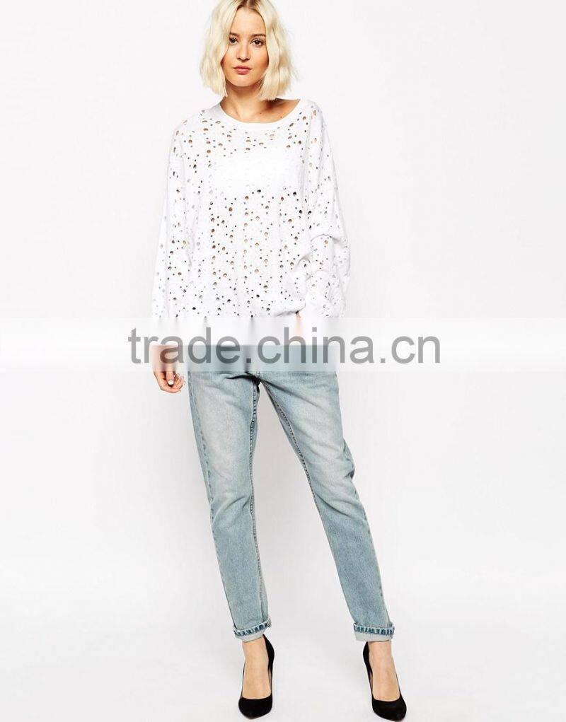 High fashion design sexy women sweater cheap jumper sweater holey jumper