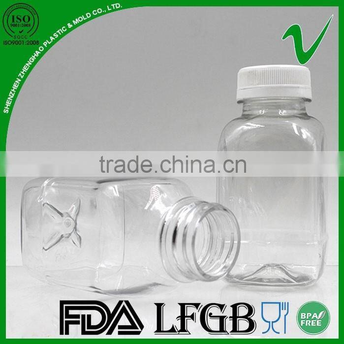 250ml square beverage juice emty Transparent PET plastic bottle with food grade