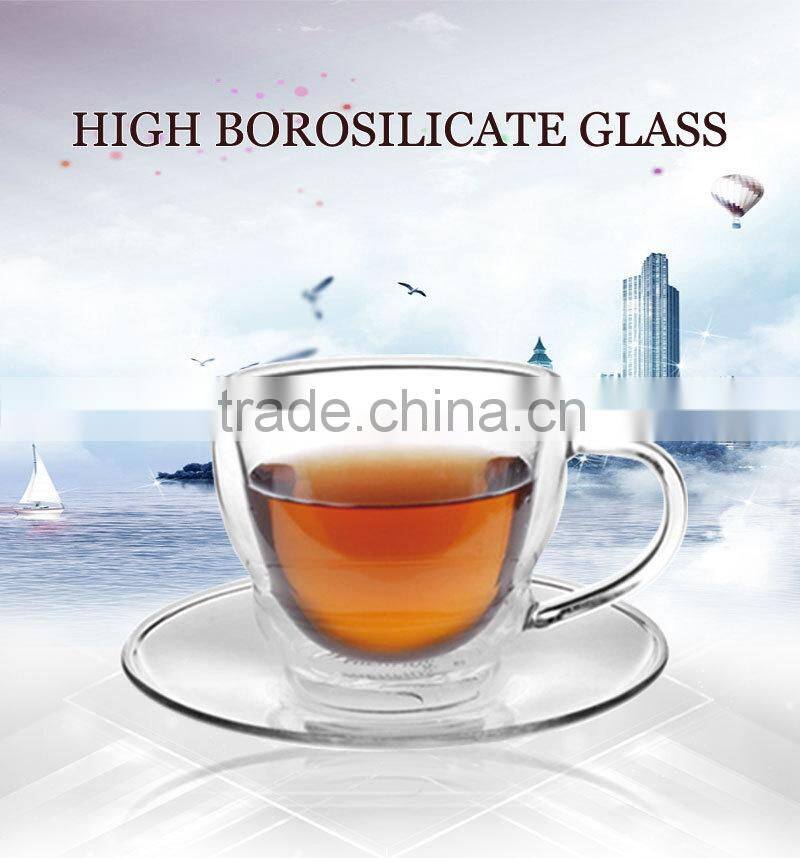 wholesale high quality 80ml double wall glass coffee cup tea cup handmade glassware N6041