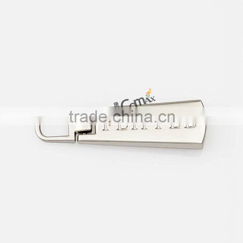 Fancy Custom Logo Curved Metal Zipper Ends Puller For bag Accessories