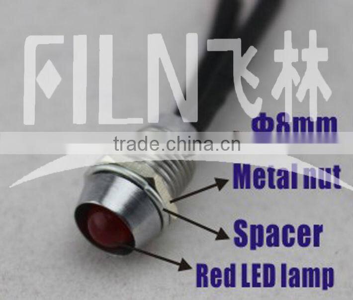 FILN 12 volt Red 8mm mounting diameter metal pilot lamp 100pcs oer bag