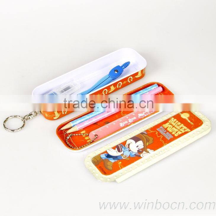 Two layers cartoon students pencil case with push-pull cover