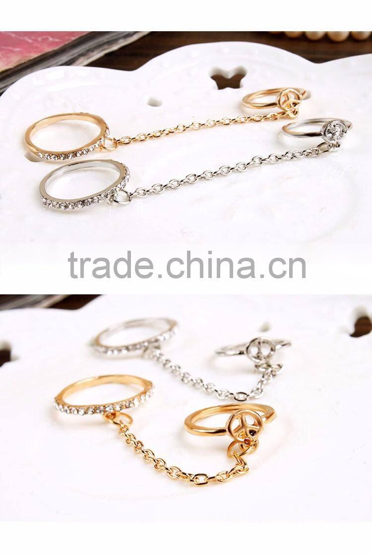 Fashion new design summer 2016 silver chain gold Knuckle rings