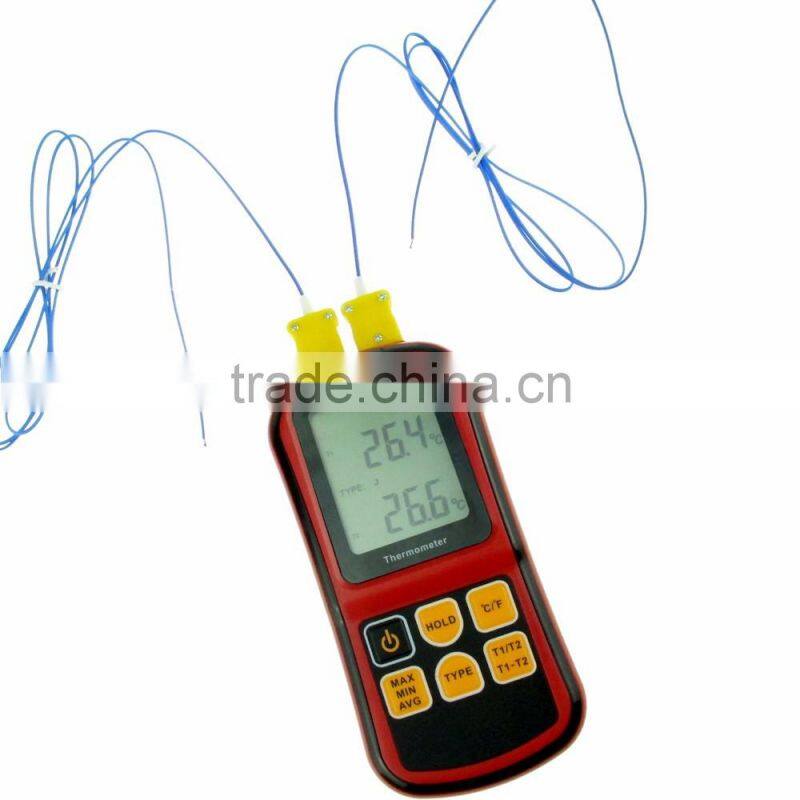 Digital Thermometer Dual Channel Temperature Meter Tester for K/J/T/E/R/S/N Thermocouple Large Display with Backlight
