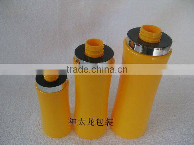 Plastic shampoo bottle with a circle plated